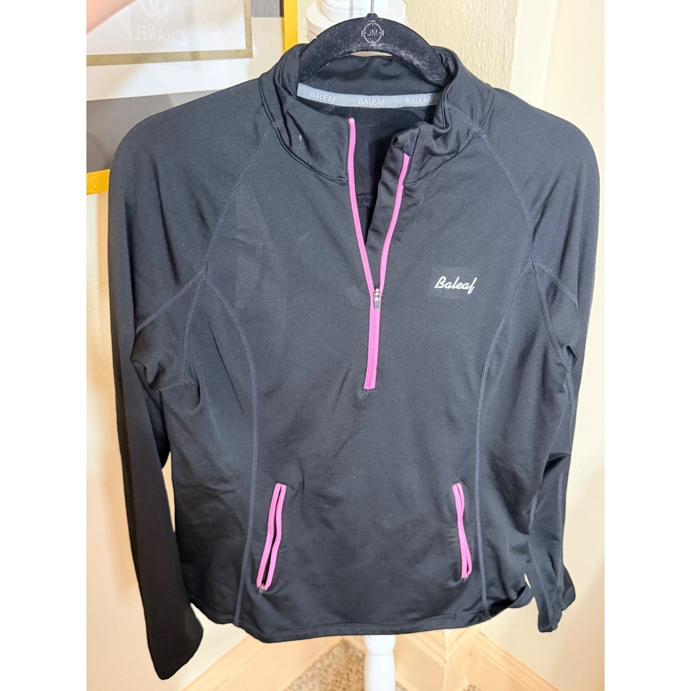 Baleaf Womens Quarter Zip Running Top Black Pink Long Sleeve Active Pullover S